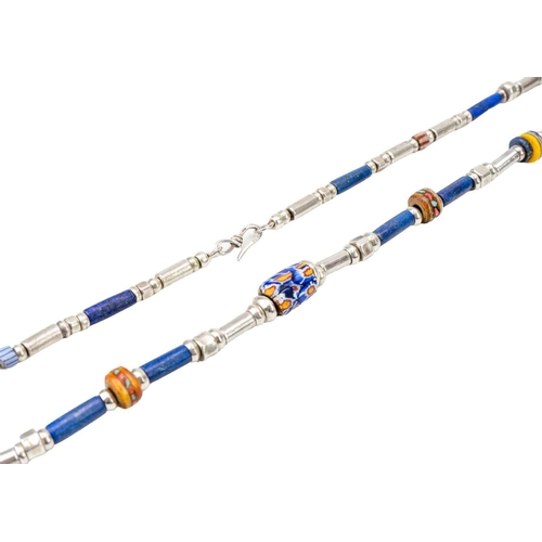 337 - Jessamine KENDALL neé Leach (1920-2014) Tubular silver and lapis beads with African trade beads Silv... 