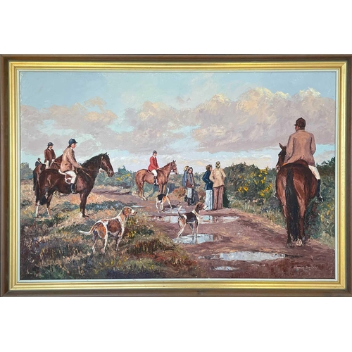 341 - Nancy BAILEY (1913-2012) Cubbing with the Four Burrow on Lanner Moor Oil on canvas, signed, further ... 