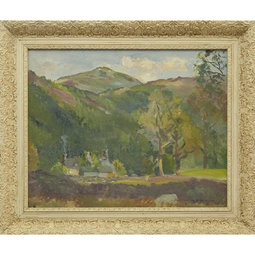 344 - Arthur HAYWARD (1889-1950) Landscape View with Cottage Oil on canvas, signed, previous auction label... 