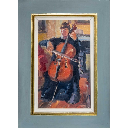 348 - John HARVEY (1935) Hannah Practicing at the Penzance Arts Club (1997) Oil on board, signed, inscribe... 