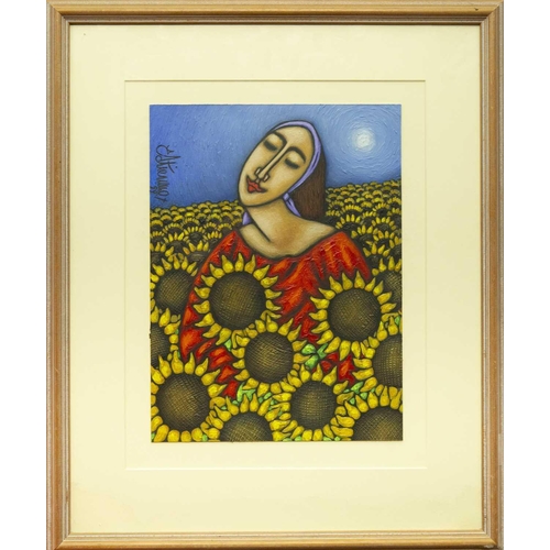 360 - Estienne SHEPPARD (XX-XXI) Amongst The Sunflowers Acrylic on board, signed and dated '99, 40cm x 30c... 