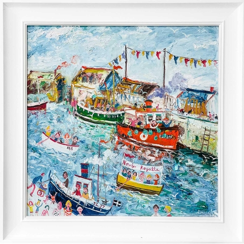 37 - Simeon STAFFORD (1956) Newlyn Regatta Oil on panel, signed, further signed and inscribed to verso, 5... 