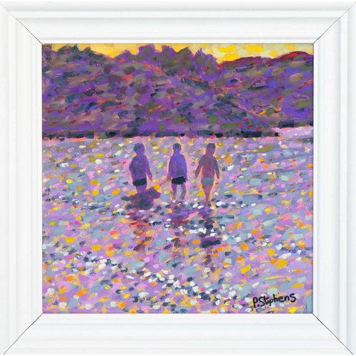 373 - Paul STEPHENS (1957) Twilight Walk along the Beach, Praa Sands Oil on board, signed, further signed ... 