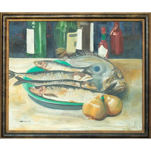 381 - Nick WILKINSON (1966) Plate of Fish (1991) Oil on linen, signed and dated '91, 44 x 54cm, 51 x 62cm ... 