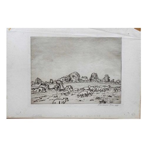 385 - Allan GWYNNE-JONES (1892-1982) Three etchings  'Lambs on a Hillside' 1927, 1st state, signed and dat... 