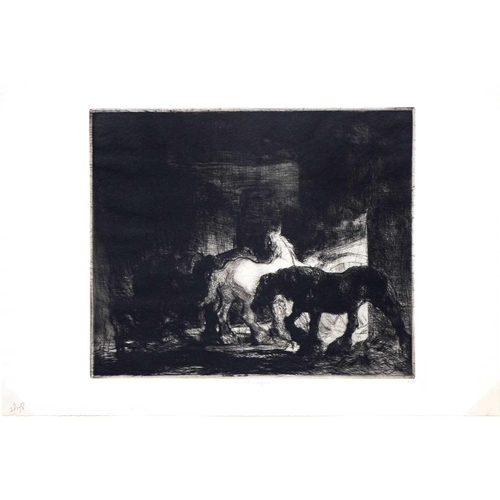 398 - Edmund BLAMPIED (1886-1966) Night Time in a Stable, 1927 Drypoint, signed, inscribed and numbered 3/... 