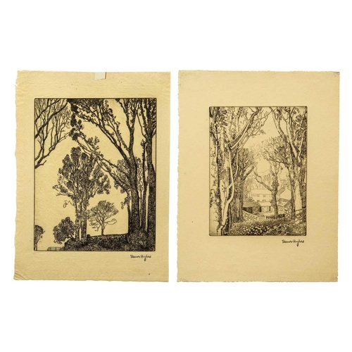 406 - Eleanor HUGHES (1882-1959) Two etchings  Woodland Farmyard, 1937, stamped signature, plate 20 x 15cm... 