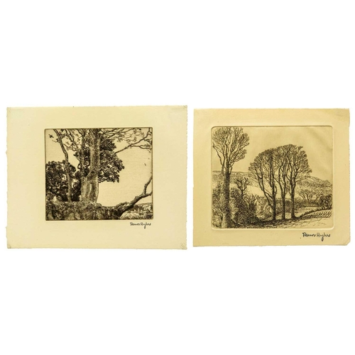 407 - Eleanor HUGHES (1882-1959) Two etchings Trees with Two Birds, 1937, stamped signature, plate 15 x 17... 