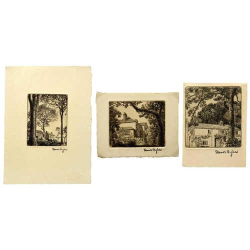 411 - Eleanor HUGHES (1882-1959) Three small etchings  Lamorna Gate, 1937, stamped signature, plate 9.2 x ... 