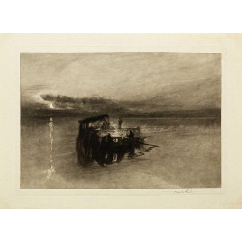 421 - Frank SHORT (1857-1945) Thee works  The Timber Raft on The Rhine, 1896, mezzotint, signed, edition 1... 