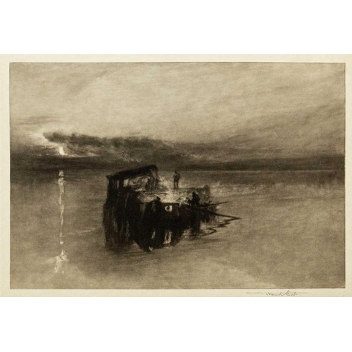 421 - Frank SHORT (1857-1945) Thee works  The Timber Raft on The Rhine, 1896, mezzotint, signed, edition 1... 