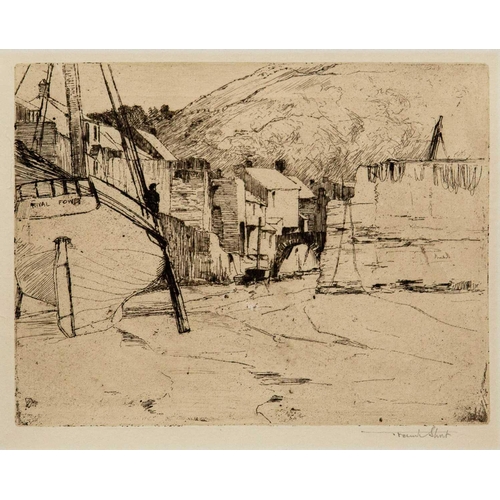 422 - Frank SHORT (1857-1945) Three etchings Polperro Harbour with Bridge, 1888, signed, plate 15 x 20cm, ... 