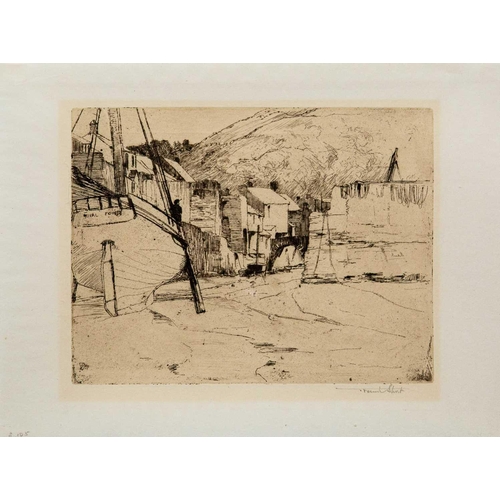 422 - Frank SHORT (1857-1945) Three etchings Polperro Harbour with Bridge, 1888, signed, plate 15 x 20cm, ... 