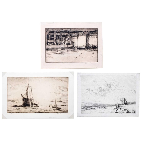 436 - James MCBEY (1883-1959) Three etchings  'Mersea Sunset' 1924, signed, edition 76, plate 21.5 x 36cm ... 