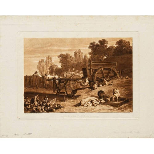 439 - Joseph Mallord William TURNER (1775-1851) Farmyard with Cock, 1809 Etching and mezzotint, image 18 x... 