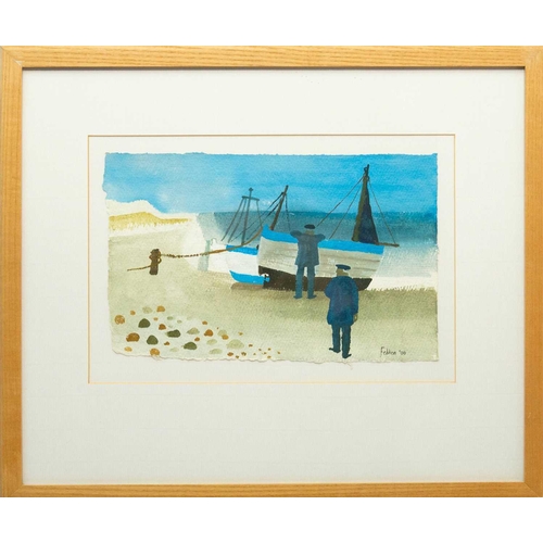 45 - Mary FEDDEN (1915-2012) Fishing Boats, 2000 Watercolour, signed and dated, 18 x 29cm, framed 40 x 48... 