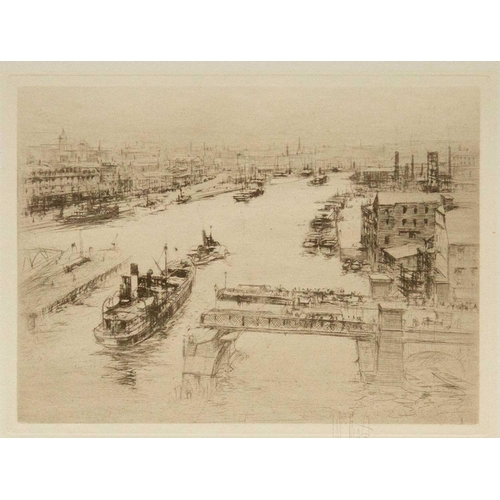 466 - William WALCOT (1874-1943) Three works  The Tyne, 1922, etching & drypoint, signed, plate 14 x 19cm ... 