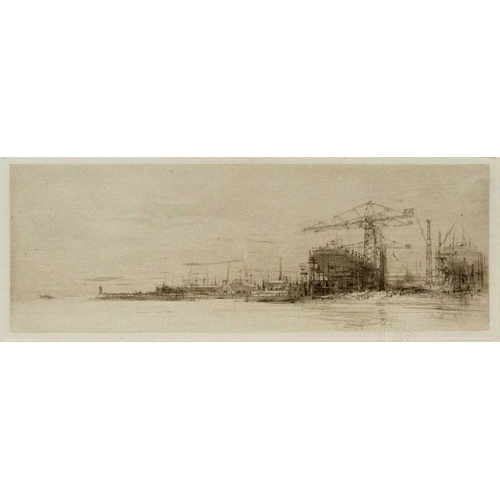 466 - William WALCOT (1874-1943) Three works  The Tyne, 1922, etching & drypoint, signed, plate 14 x 19cm ... 