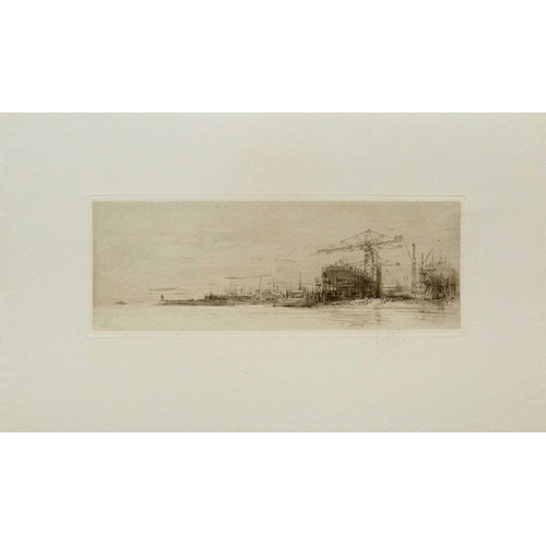 466 - William WALCOT (1874-1943) Three works  The Tyne, 1922, etching & drypoint, signed, plate 14 x 19cm ... 