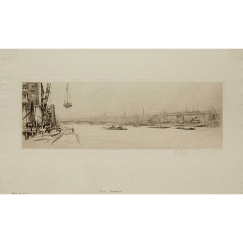 466 - William WALCOT (1874-1943) Three works  The Tyne, 1922, etching & drypoint, signed, plate 14 x 19cm ... 