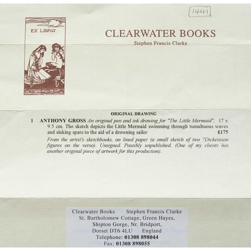 473 - Anthony GROSS (1905-1984) The Little Mermaid Ink drawing, 10x17cm, figure studies to verso The colle... 
