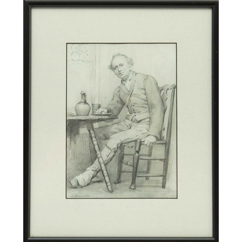 478 - Charles SPENCELAYH (1865-1958) Gentleman seated at the Table Pencil on paper, signed, 25.5cm x 18 cm... 