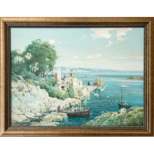 499 - Wilfred KNOX (1884-1966) A View of Torbay from Brixham Oil on canvas, signed, inscribed to verso, Fr... 