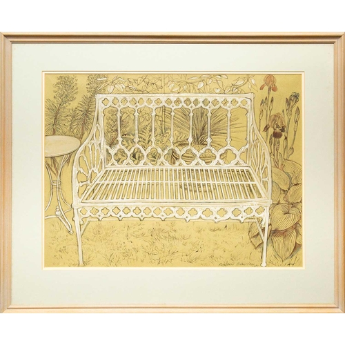 500 - Richard BAWDEN (1936) The Garden Bench (1990) Ink and wash, signed and dated 1990, 52 x 69cm, 76 x 9... 