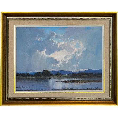 504 - Leonard Hugh LONG (1911-2013) Shoalhaven Evening Oil on board, signed, titled verso on gallery label... 