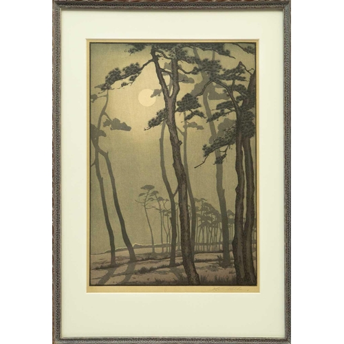 505 - Yoshijiro URUSHIBARA (1888-1953) Pines at Bournemouth Colour woodcut, signed, 36 x 24.5cm, 50 x 34.5... 