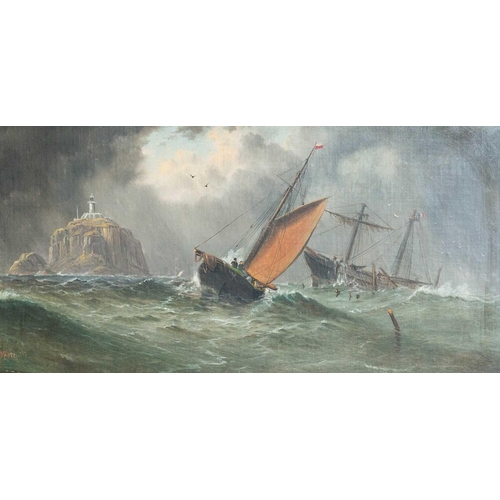 525 - James Edwin MEADOWS (1828-1888) Choppy Waters Oil on board, signed, 25 x 50cm, 37 x 62cm framed.