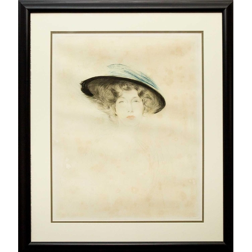 527 - Paul Cesar HELLEU (1859-1927) Portrait of Liane de Pougy - The Feathered Hat Etching, signed, plate ... 