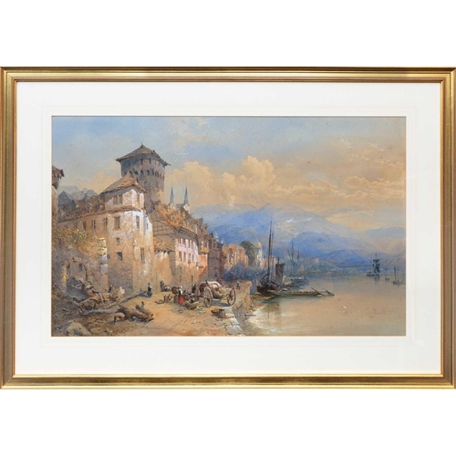 535 - Edward RICHARDSON (1812-1869) On The Rhine Watercolour heightened with white depicting Boppard, sign... 