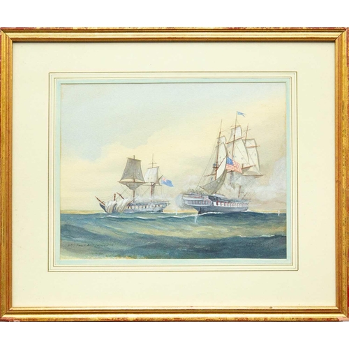 538 - William Edward ATKINS (1842-1910) H.M.S Java v. U.S.S. Constitution (1903) Watercolour, signed, insc... 