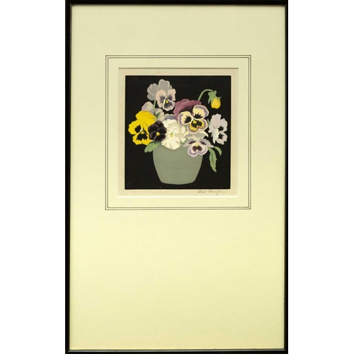 541 - John Hall THORPE (1874-1947) Pansies (c.1920) Colour woodcut, signed, image size 16 x 15cm, 52 x 33c... 