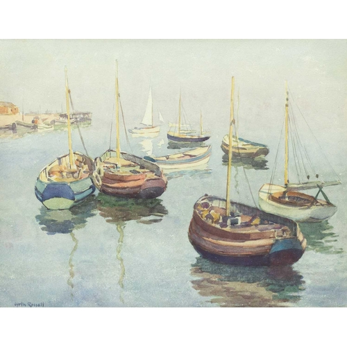 546 - Gyrth RUSSELL (1892-1970) Harbour View Watercolour, signed, 31.5cm x 41cm, 53cm x 62cm framed.