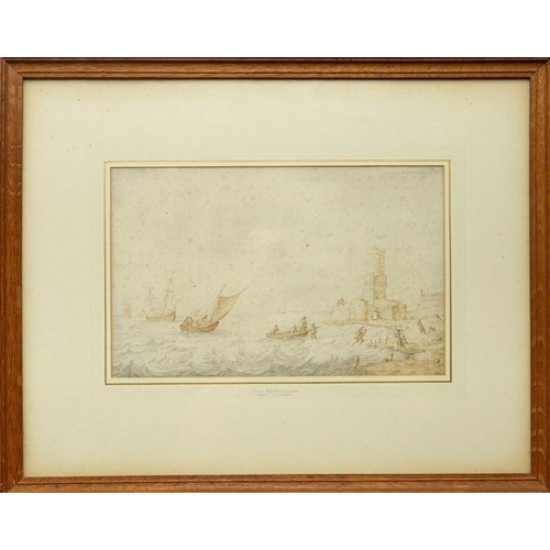 553 - Attributed to Jan PORCELLIS (c.1584-1632) Dutch Beach View Pen, brown ink and wash, attribution to t... 