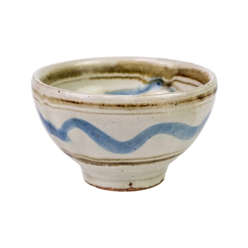 566 - Seth CARDEW (1934-2016) Bowl With Blue Wave Ceramic, maker's mark to base, 7cm tall, 11.5cm in diame... 