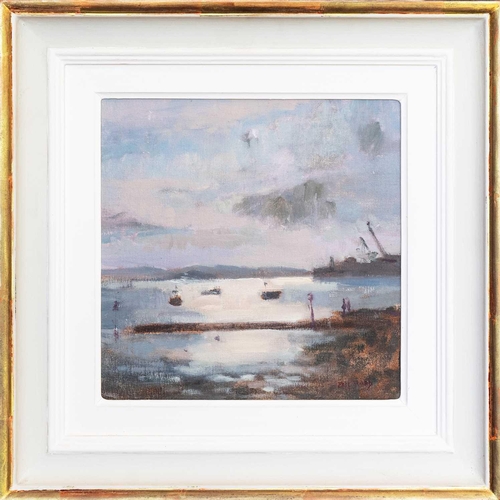 62 - Eric WARD (1945) Purbeck Hills Over Poole Harbour Oil on canvas board, signed, artist's label to ver... 