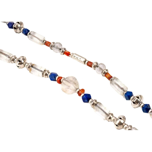 64 - Jessamine KENDALL neé Leach (1920-2014) Lapis, Carnelian and Crystal necklace Silver, stamped, lengt... 