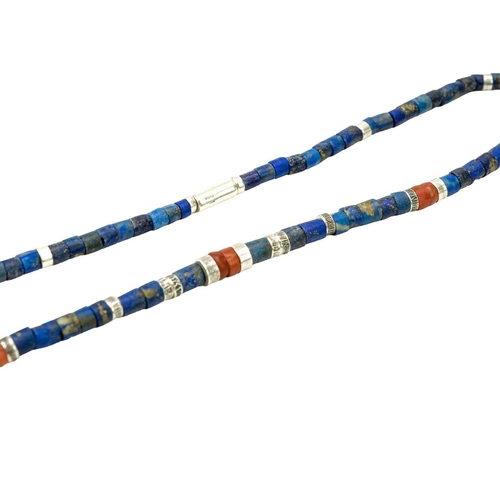 65 - Jessamine KENDALL neé Leach (1920-2014) Incised Lapis and Glass necklace Silver, stamped, length 50c... 