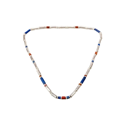 66 - Jessamine KENDALL neé Leach (1920-2014) Lapis and ancient Carnelian necklace Silver, stamped, length... 