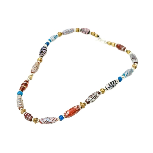 67 - Jessamine KENDALL neé Leach (1920-2014) Brass, silver and African trade bead necklace Stamped, lengt... 