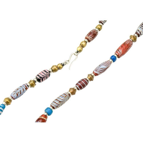 67 - Jessamine KENDALL neé Leach (1920-2014) Brass, silver and African trade bead necklace Stamped, lengt... 