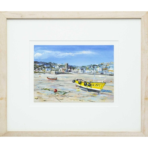 80 - Gordon SMITH (1954) Low Tide, St Ives Acrylic on board, signed verso, 15cm x 21cm, 33.5cm x 39cm fra... 