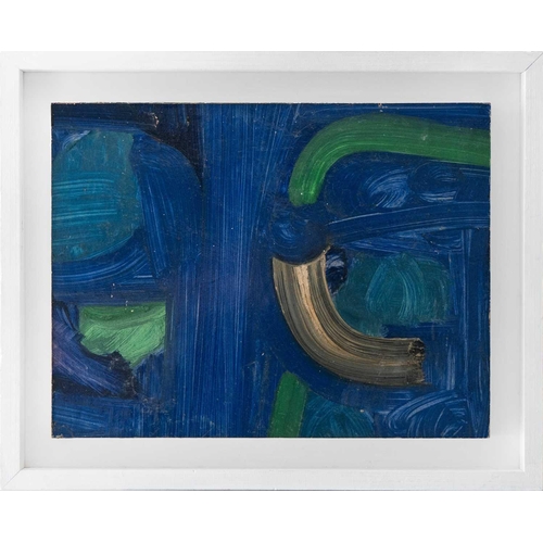 98 - Bob CROSSLEY (1912-2010) Abstract Blue Oil on board, 27.5cm x 36cm, 36.5cm x 40cm