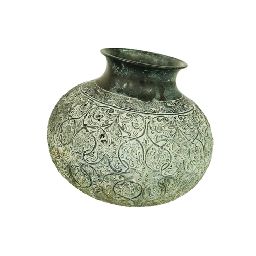 107 - An Indian bronze globular vase, 19th century. Height 19.5cm, width 19cm, a Carioware brass and silve... 