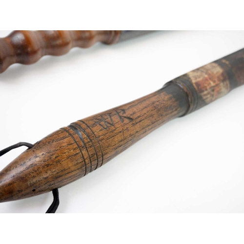 12 - A Victorian Special Constable painted truncheon. Length 38cm together with another painted truncheon... 