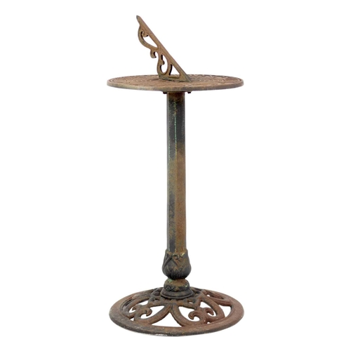 123 - A reproduction cast iron sundial on stand. Height 81.5cm, diameter 37.5cm.