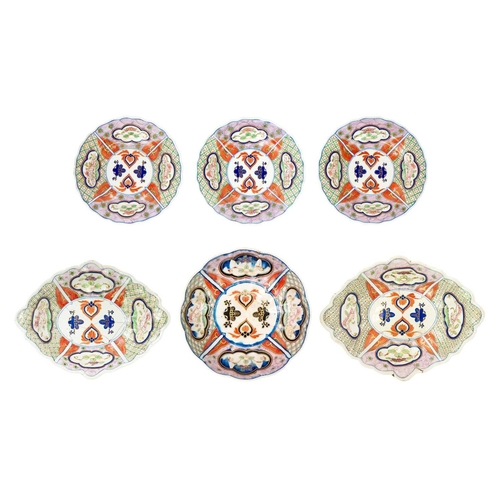 131 - A Chelsea Derby porcelain part service circa 1770. Decorated in Number 3 pattern with pseudo Chinese... 